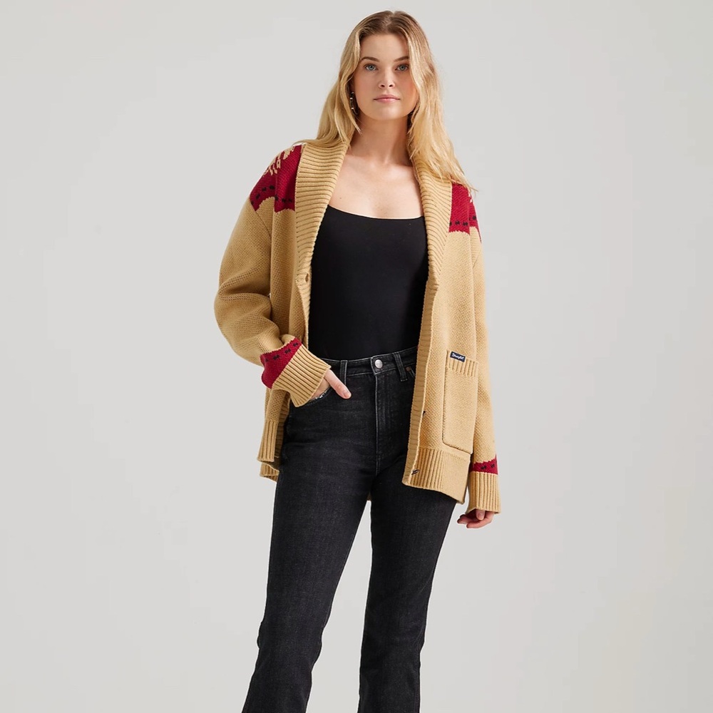 NWT WOMEN'S WRANGLER LONG LIVE SHAWL COLLAR CARDIGAN SWEATER SIZE LARGE